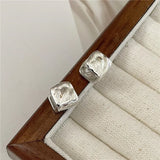 S925 Sterling Silver Texture Retro Square Earring Minimalist Earrings