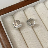S925 Sterling Silver Texture Retro Square Earring Minimalist Earrings