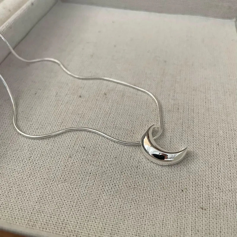 S925 Sterling Silver Moon Snake Bone Necklace
