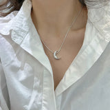 S925 Sterling Silver Moon Snake Bone Necklace