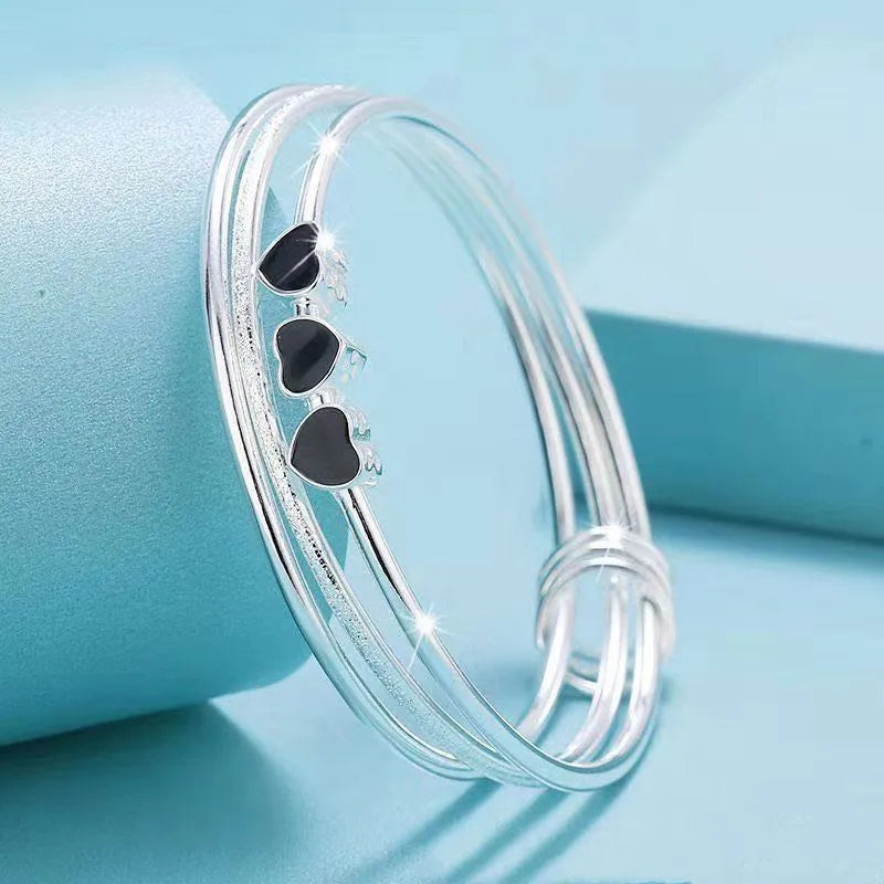 S925 Sterling Silver Heart Bangle, High Jewelry Closure, Gift