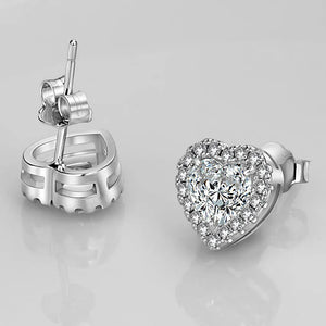 S925 Silver Heart Stud Earrings European American Ladies