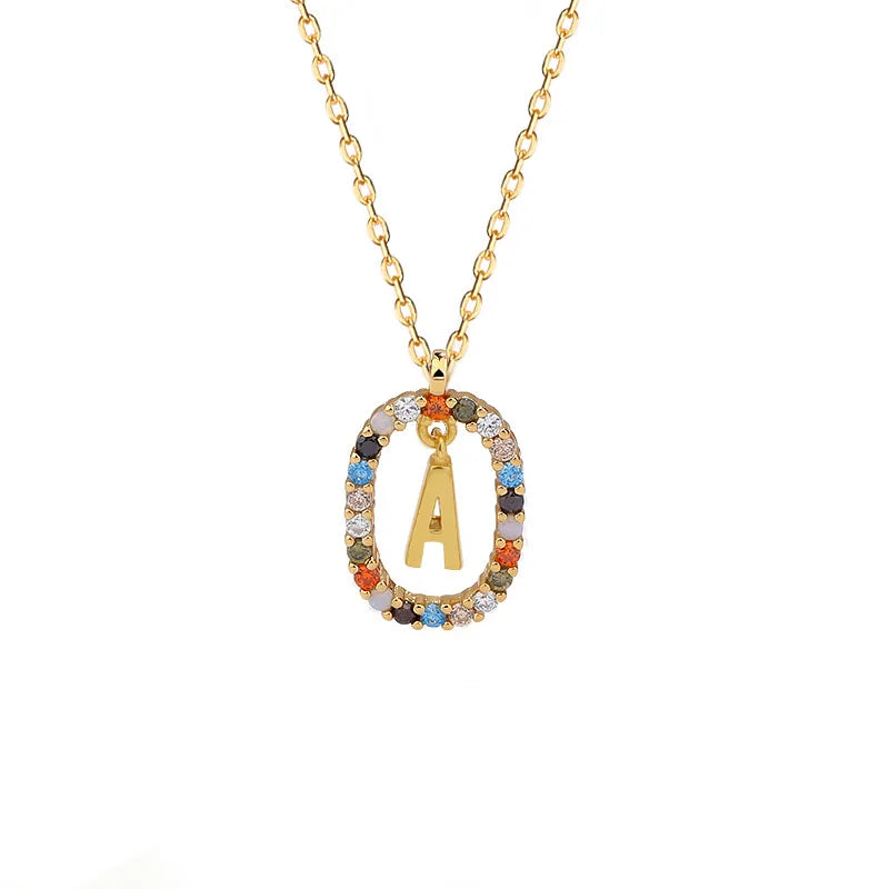 S925 Sterling Silver Letter Necklace with Zirconium Pendant