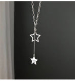 S925 Silver Letter Star Necklace Long Chain Kpop Gift