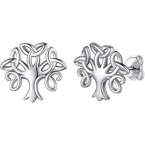 S925 Sterling Silver Glossy Life Tree Earrings