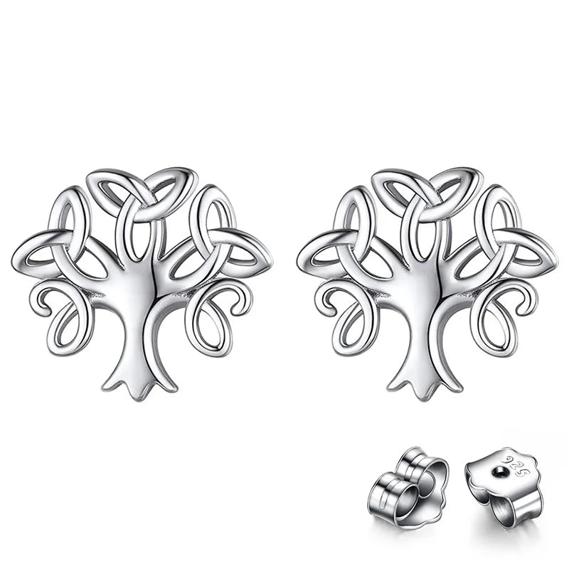 S925 Sterling Silver Glossy Life Tree Earrings