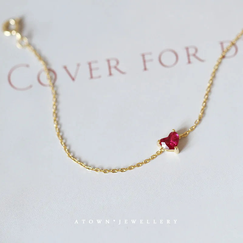 S925 Little Red Heart Bracelet Japanese Style Women's Bracelet