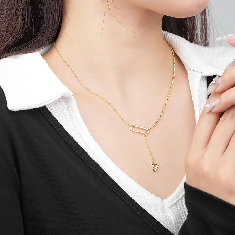 S925 Sterling Silver Long Necklace For Women Sweater Chain