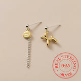 S925 Sterling Silver Long Tassel Line Dog Stud Earrings For Women Kids