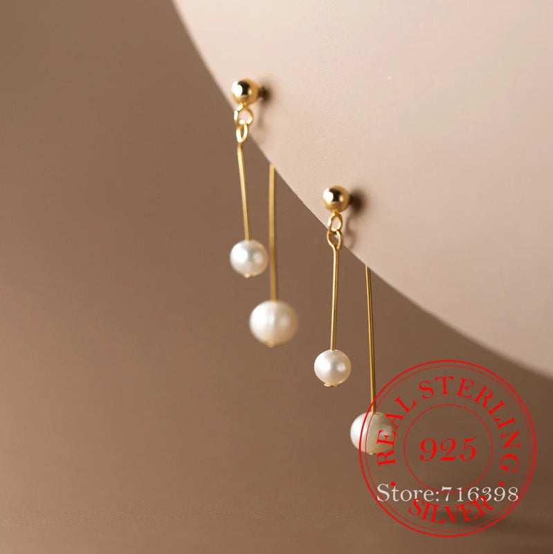 925 Sterling Silver Tassel Pearl Stud Earrings For Women Kids 14K Ear Wedding