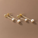 925 Sterling Silver Tassel Pearl Stud Earrings For Women Kids 14K Ear Wedding