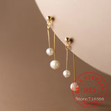925 Sterling Silver Tassel Pearl Stud Earrings For Women Kids 14K Ear Wedding