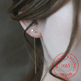 925 Silver Long Tassel Star Stud Earrings 14K Plated