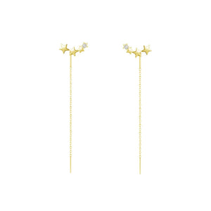 925 Silver Long Tassel Star Stud Earrings 14K Plated