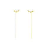 925 Silver Long Tassel Star Stud Earrings 14K Plated