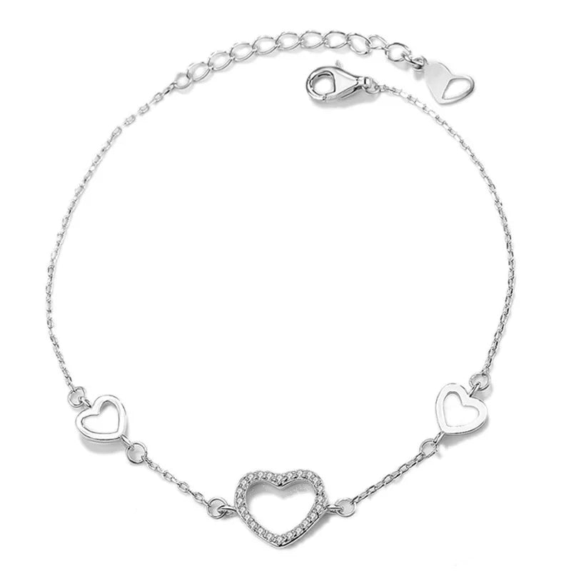 S925 Sterling Silver Love Heart Bracelet Women Engagement Wedding Jewelry
