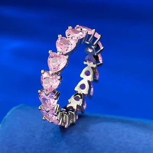 Sterling Silver Love Row Diamond Pink Heart Ring