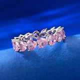 Sterling Silver Love Row Diamond Pink Heart Ring
