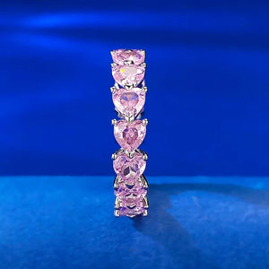 Sterling Silver Love Row Diamond Pink Heart Ring