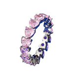 Sterling Silver Love Row Diamond Pink Heart Ring