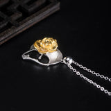 S925 Sterling Silver Rose Girl Necklace Fashion Hollow Pendant