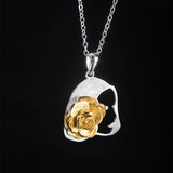 S925 Sterling Silver Rose Girl Necklace Fashion Hollow Pendant