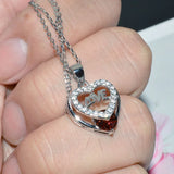 S925 Red Garnet Heart Pendant Necklace with 18'' Chain