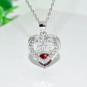 S925 Red Garnet Heart Pendant Necklace with 18'' Chain