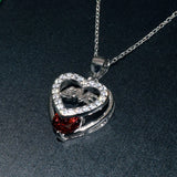 S925 Red Garnet Heart Pendant Necklace with 18'' Chain