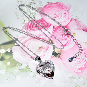 S925 Red Garnet Heart Pendant Necklace with 18'' Chain