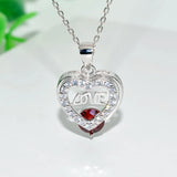 S925 Red Garnet Heart Pendant Necklace with 18'' Chain
