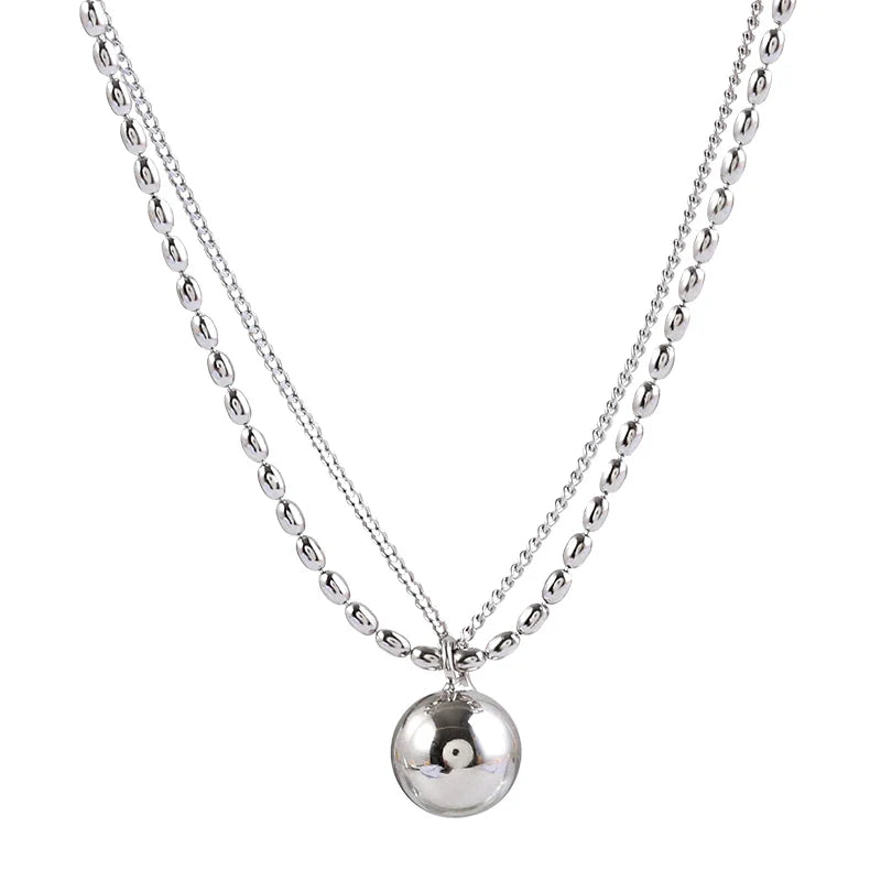 S925 Sterling Silver Lucky Beads Double-Layer Necklace Female Chain Statement