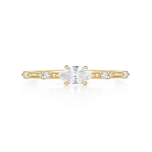 Sterling Silver Square Diamond Inlaid Ring Wedding Jewelry