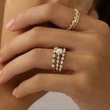 Sterling Silver Square Diamond Inlaid Ring Wedding Jewelry
