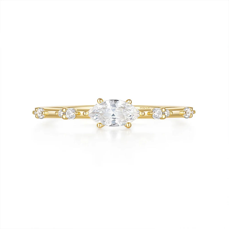 Sterling Silver Square Diamond Inlaid Ring Wedding Jewelry