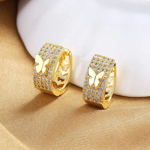 925 Sterling Silver Butterfly Zircon Hoop Earrings Women Wedding Gift