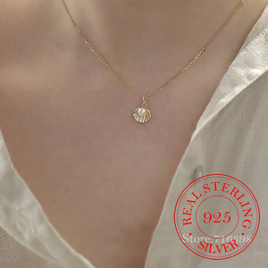S925 Sterling Silver Pearl Shell Choker Necklace Pendant for Women