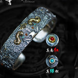 S925 Sterling Silver Men's Wide Taotie Bracelet Retro Bangle