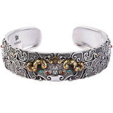 S925 Sterling Silver Men's Wide Taotie Bracelet Retro Bangle