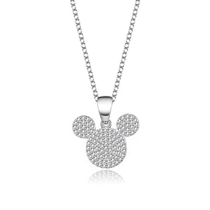 S925 Silver Mickey Head Necklace, Micro Inlay Pendant