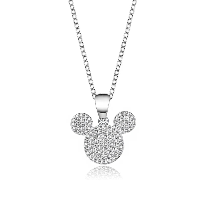 S925 Silver Mickey Head Necklace, Micro Inlay Pendant