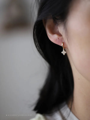 S925 Sterling Silver Micro Diamond Flower Ear Clasp & Earrings