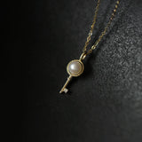 925 Silver Zircon Pearl Key Necklace for Women