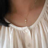 S925 Sterling Silver Key Necklace with Micro Zircon Pearl