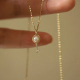 925 Silver Zircon Pearl Key Necklace for Women
