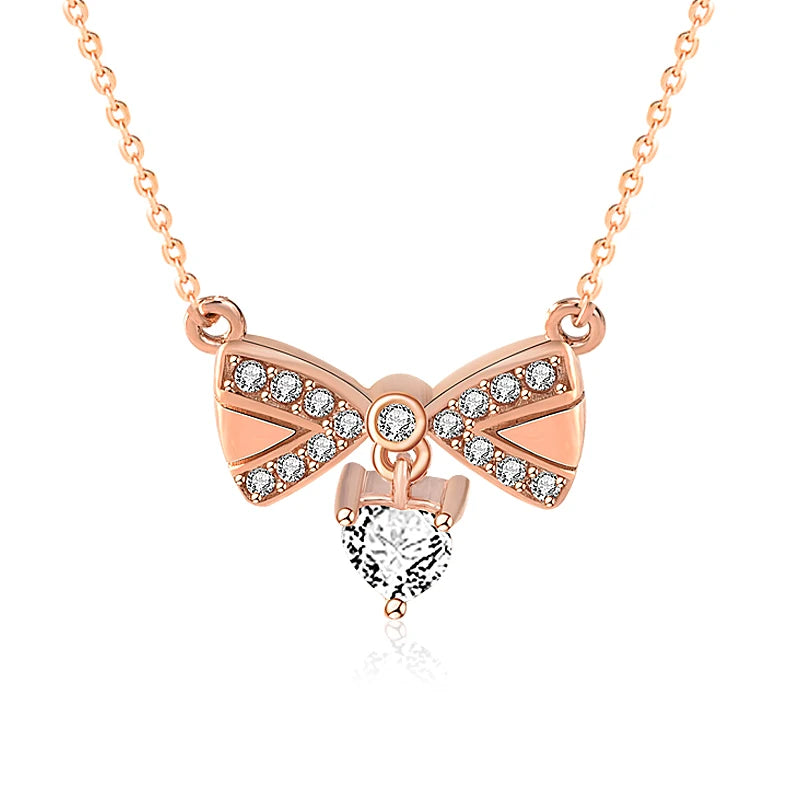 S925 Sterling Silver Micro-inlaid Zircon Bow Knot Necklace