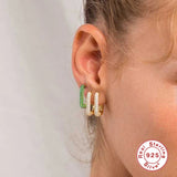 925 Silver Zircon Geometric Hoop Earrings