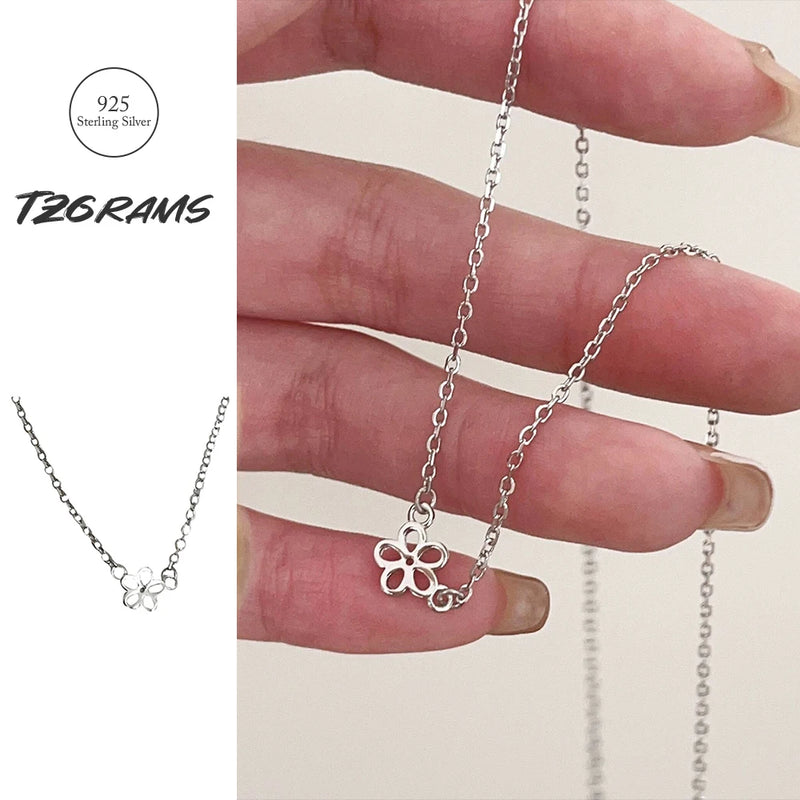 S925 Silver Plated Floral Necklace Sweet Accessory