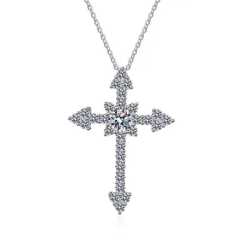Sterling Silver Moissanite Cross Pendant Charm Necklace