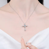 Sterling Silver Moissanite Cross Pendant Charm Necklace